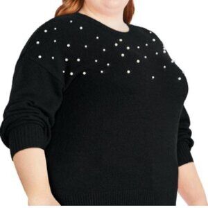 black knit sweater with pearls
